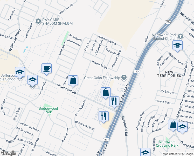 map of restaurants, bars, coffee shops, grocery stores, and more near 10415 Reckless in San Antonio