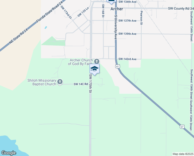 map of restaurants, bars, coffee shops, grocery stores, and more near 14533 Southwest 170th Street in Archer