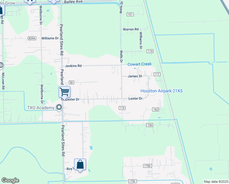 map of restaurants, bars, coffee shops, grocery stores, and more near 7717 Lester in Pearland