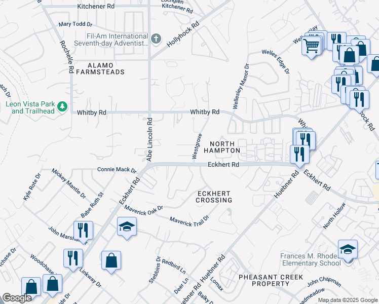 map of restaurants, bars, coffee shops, grocery stores, and more near 6215 Datewest Circle in San Antonio