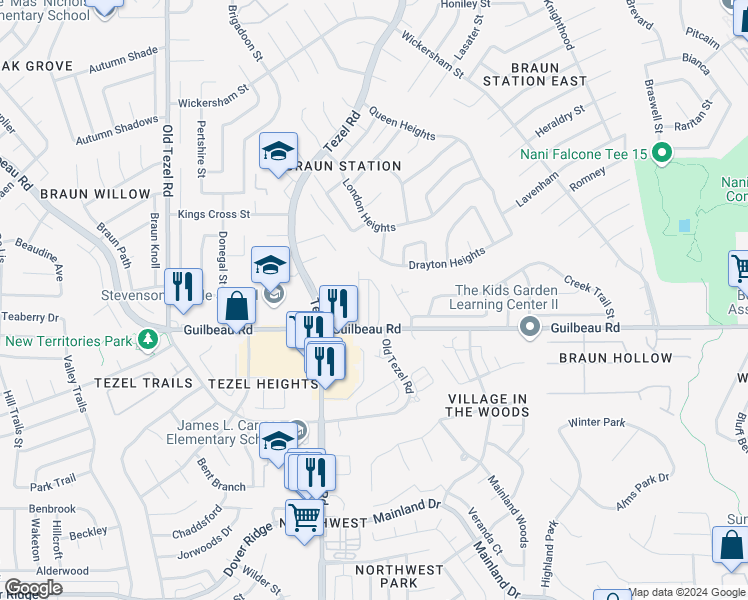map of restaurants, bars, coffee shops, grocery stores, and more near 8419 Rolling Stone Street in San Antonio