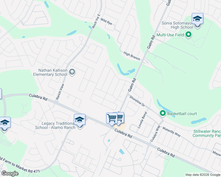map of restaurants, bars, coffee shops, grocery stores, and more near 8423 Cedar Meadows in San Antonio