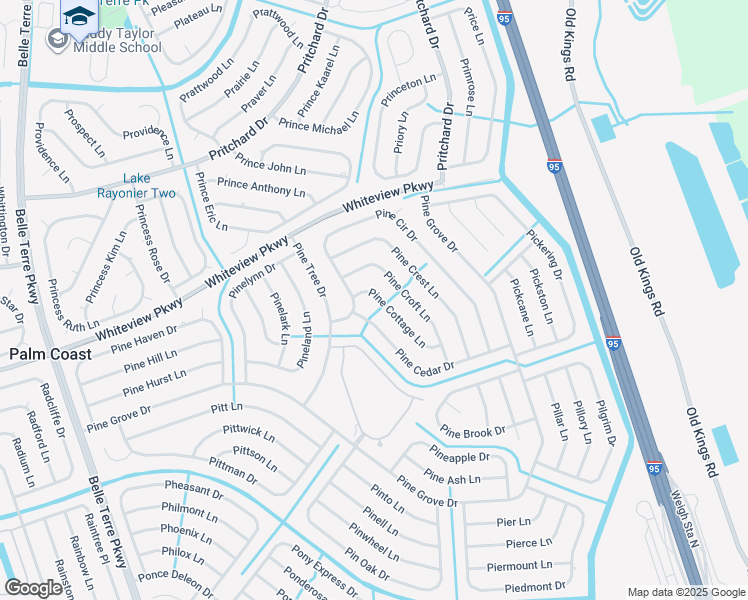 map of restaurants, bars, coffee shops, grocery stores, and more near 6 Pine Cottage Lane in Palm Coast