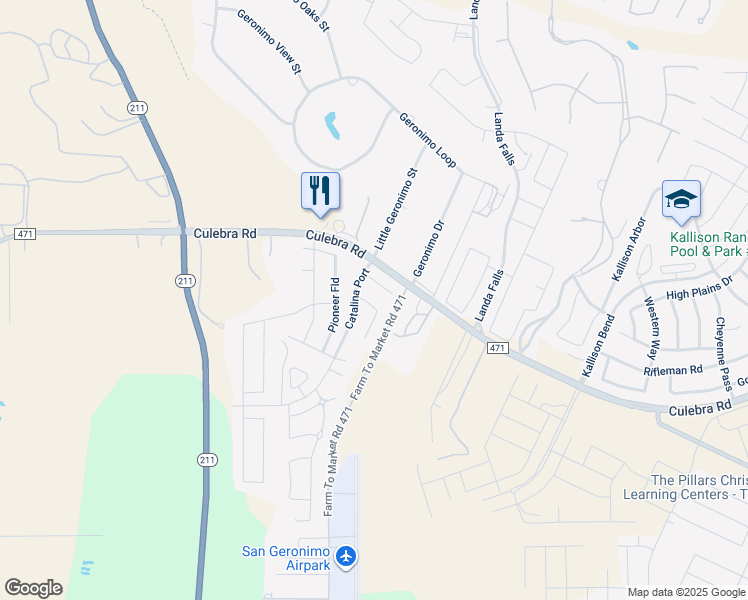 map of restaurants, bars, coffee shops, grocery stores, and more near 15215 Liberty Station in San Antonio