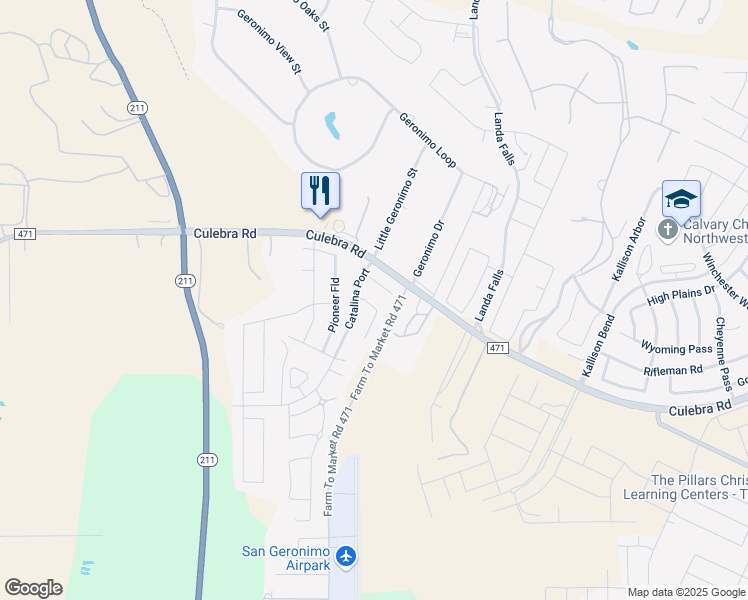 map of restaurants, bars, coffee shops, grocery stores, and more near 15215 Liberty Station in San Antonio