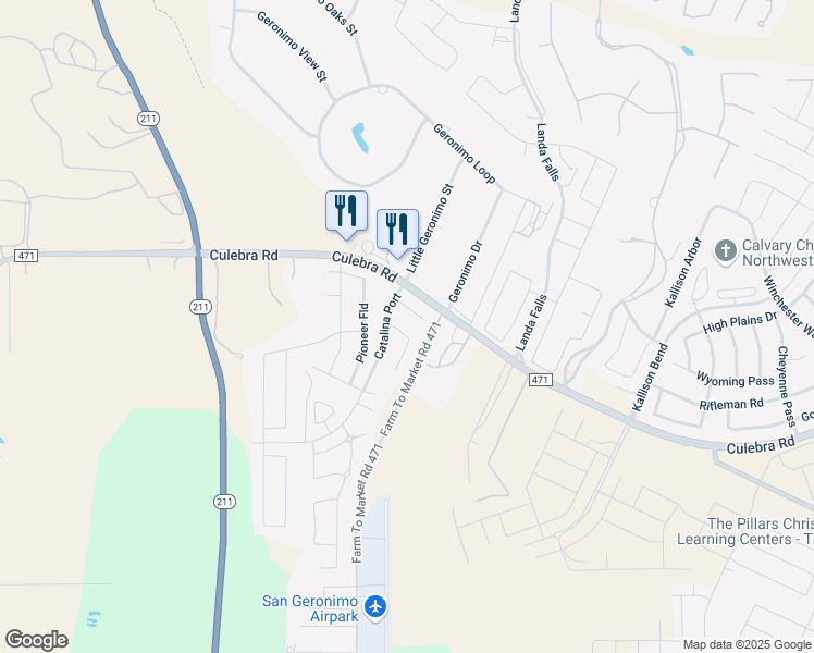 map of restaurants, bars, coffee shops, grocery stores, and more near 15215 Liberty Station in San Antonio