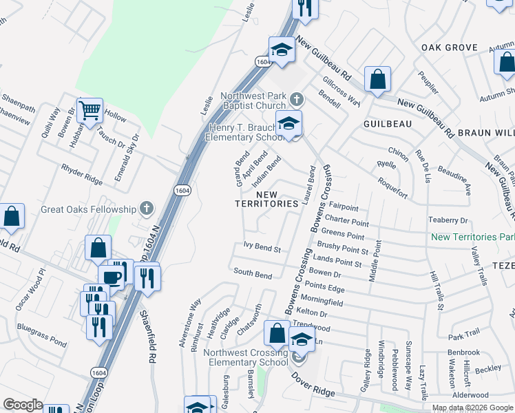 map of restaurants, bars, coffee shops, grocery stores, and more near in San Antonio