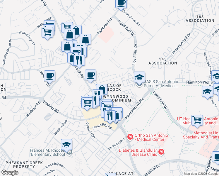 map of restaurants, bars, coffee shops, grocery stores, and more near in San Antonio