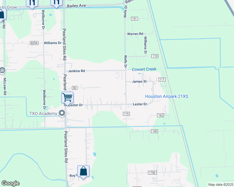 map of restaurants, bars, coffee shops, grocery stores, and more near 7717 Lester in Pearland