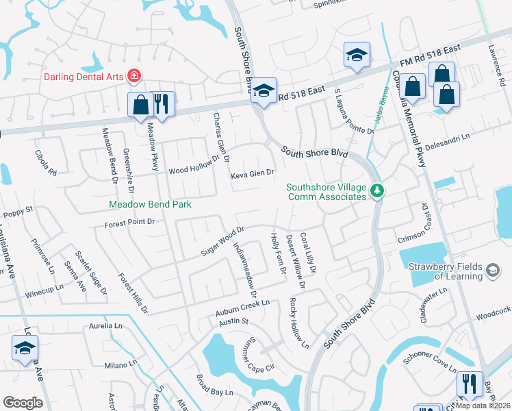 map of restaurants, bars, coffee shops, grocery stores, and more near 3014 Sugar Wood Drive in League City