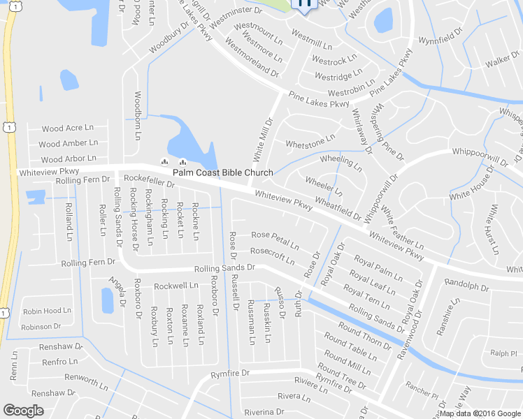 map of restaurants, bars, coffee shops, grocery stores, and more near 13 Rose Petal Lane in Palm Coast