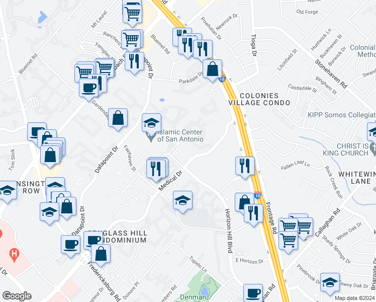 map of restaurants, bars, coffee shops, grocery stores, and more near 3935 Medical Drive in San Antonio