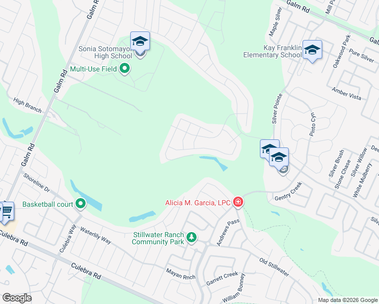 map of restaurants, bars, coffee shops, grocery stores, and more near 12535 Big Valley Creek in San Antonio