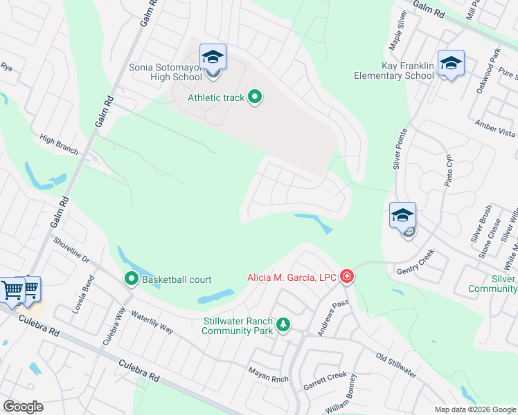 map of restaurants, bars, coffee shops, grocery stores, and more near 12726 Big Valley Creek in San Antonio