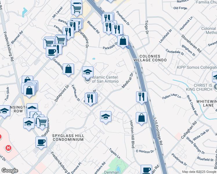 map of restaurants, bars, coffee shops, grocery stores, and more near 3935 Medical Drive in San Antonio