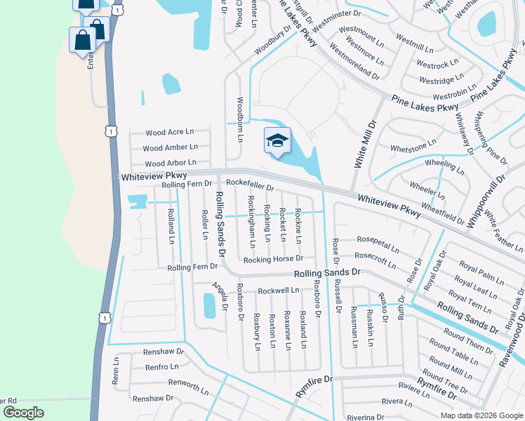 map of restaurants, bars, coffee shops, grocery stores, and more near 3 Rocking Lane in Palm Coast