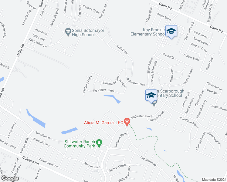 map of restaurants, bars, coffee shops, grocery stores, and more near Big Valley Creek in San Antonio