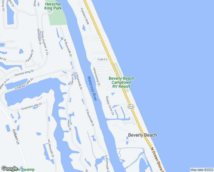 map of restaurants, bars, coffee shops, grocery stores, and more near 187 Monitor Drive in Flagler Beach