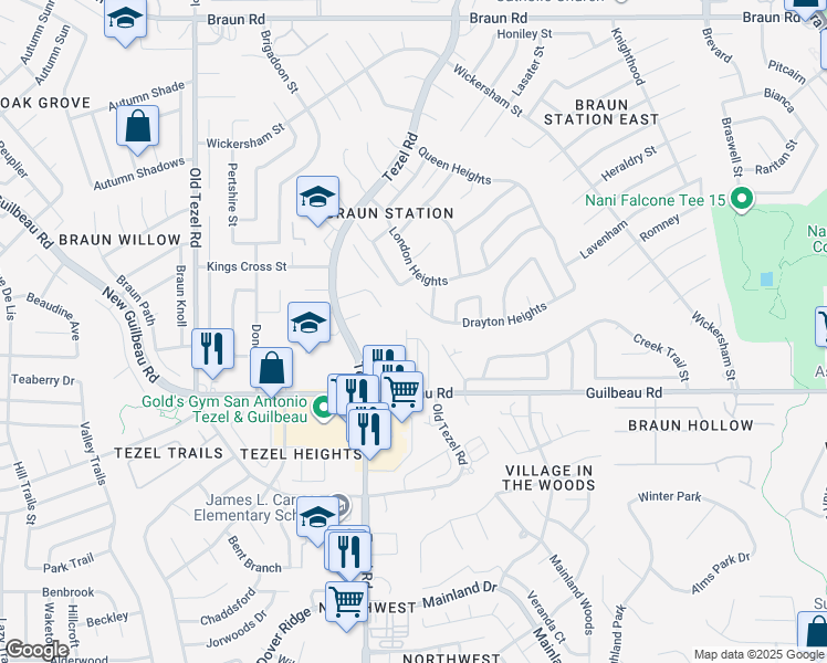 map of restaurants, bars, coffee shops, grocery stores, and more near 8500 Colchester in San Antonio