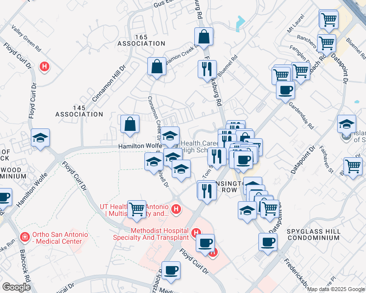 map of restaurants, bars, coffee shops, grocery stores, and more near in San Antonio