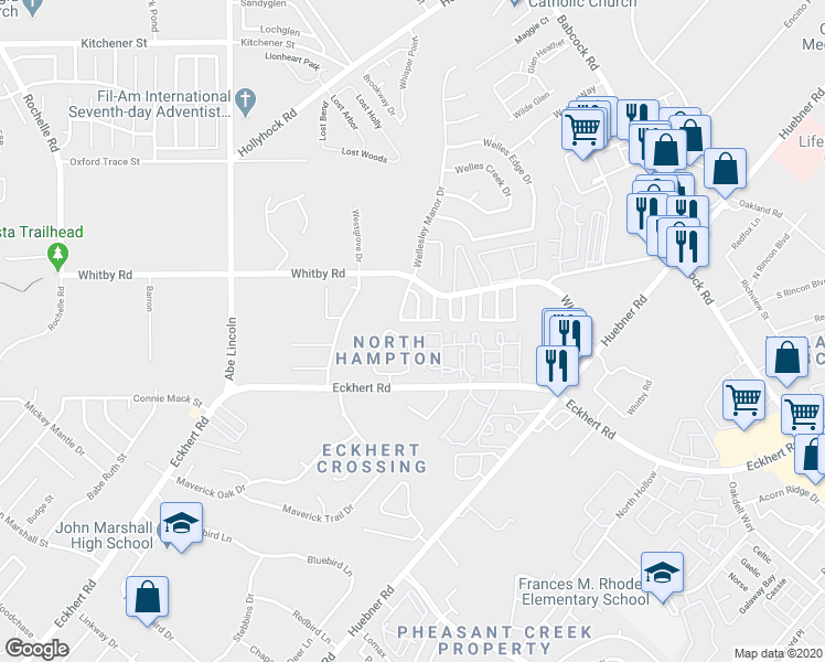 map of restaurants, bars, coffee shops, grocery stores, and more near 8502 Sir Lancelot in San Antonio