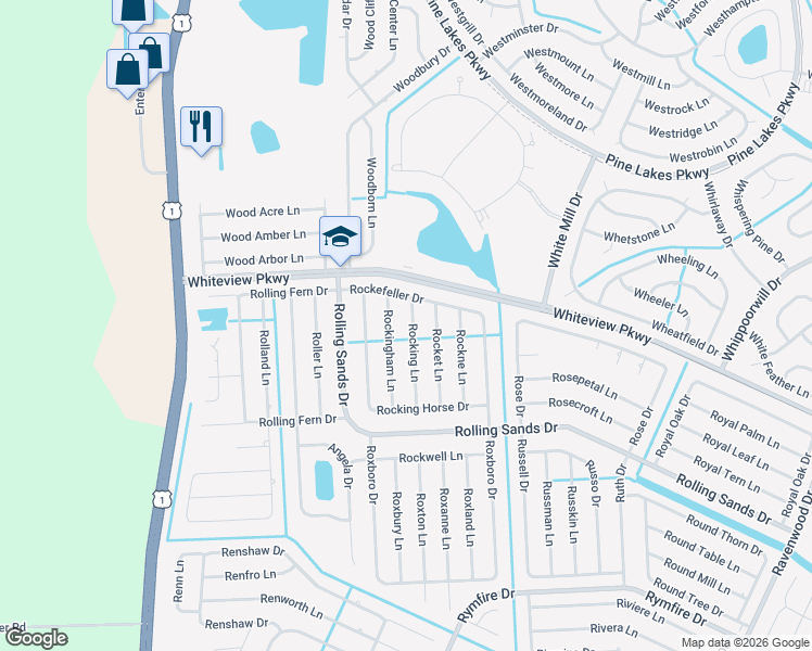 map of restaurants, bars, coffee shops, grocery stores, and more near 3 Rocking Lane in Palm Coast