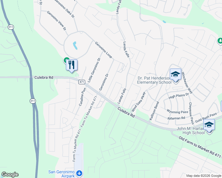 map of restaurants, bars, coffee shops, grocery stores, and more near 8539 Laxey Wheel in San Antonio
