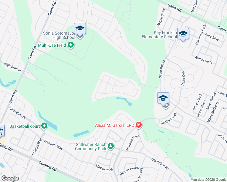 map of restaurants, bars, coffee shops, grocery stores, and more near 12535 Big Valley Creek in San Antonio