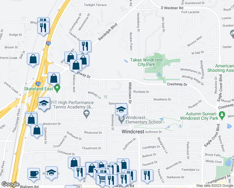 map of restaurants, bars, coffee shops, grocery stores, and more near 417 Bronzeglo Drive in San Antonio