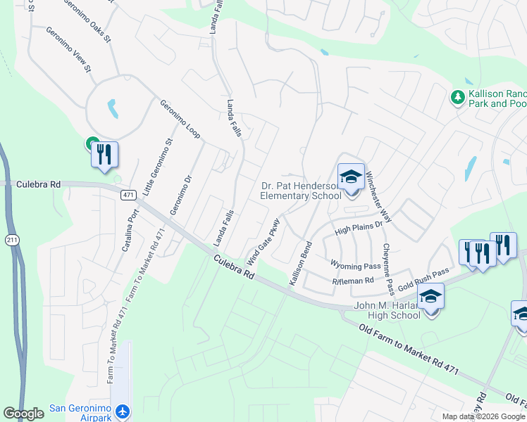 map of restaurants, bars, coffee shops, grocery stores, and more near 14912 Picardy Wheel in San Antonio