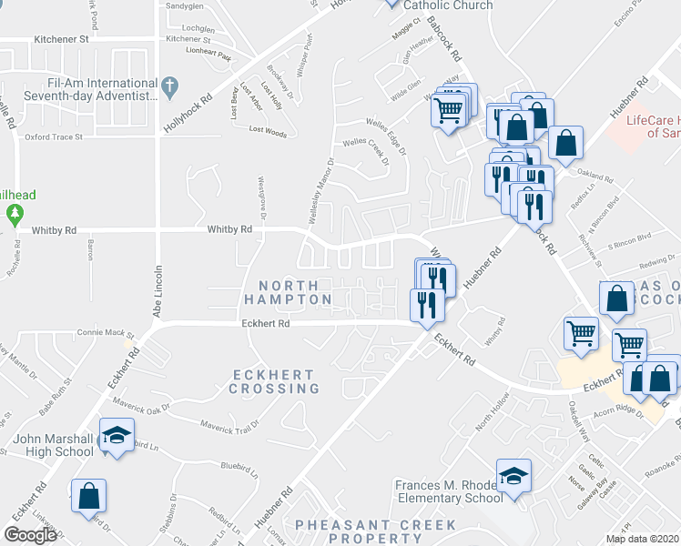 map of restaurants, bars, coffee shops, grocery stores, and more near 6114 South Jolie Court in San Antonio