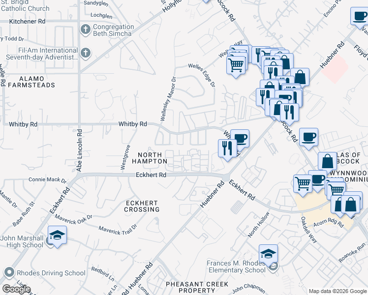 map of restaurants, bars, coffee shops, grocery stores, and more near 6114 South Jolie Court in San Antonio