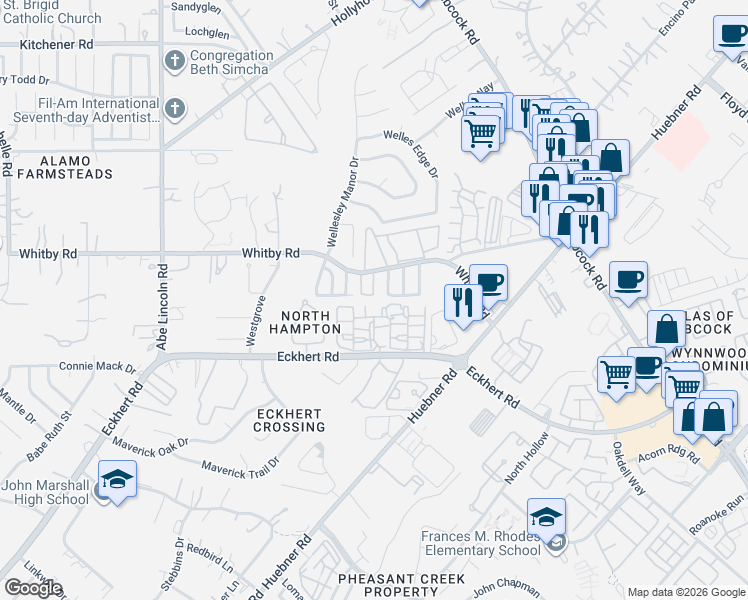 map of restaurants, bars, coffee shops, grocery stores, and more near 6114 South Jolie Court in San Antonio