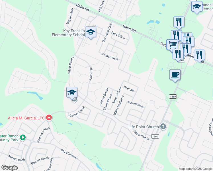 map of restaurants, bars, coffee shops, grocery stores, and more near 8702 White Crown in San Antonio