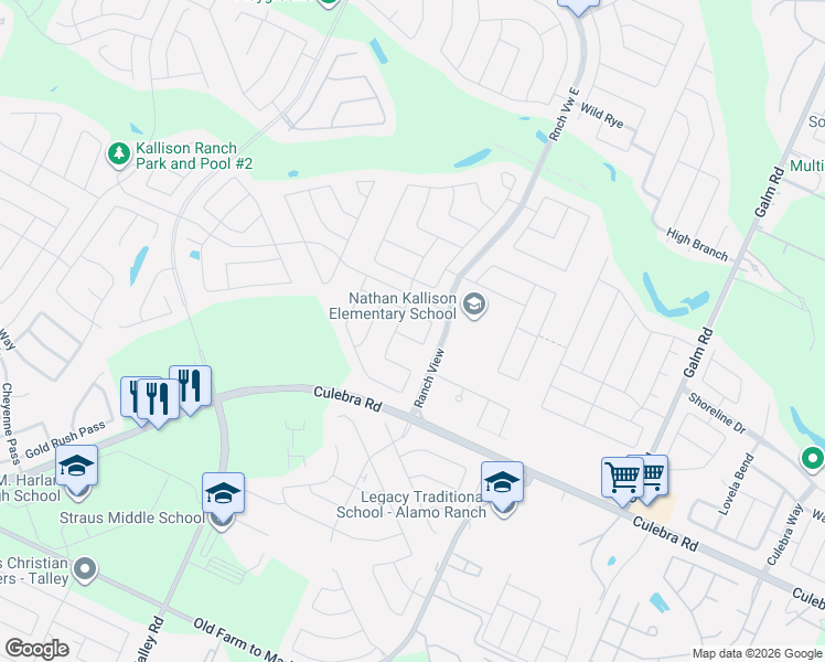 map of restaurants, bars, coffee shops, grocery stores, and more near 13729 Normande Bell in San Antonio