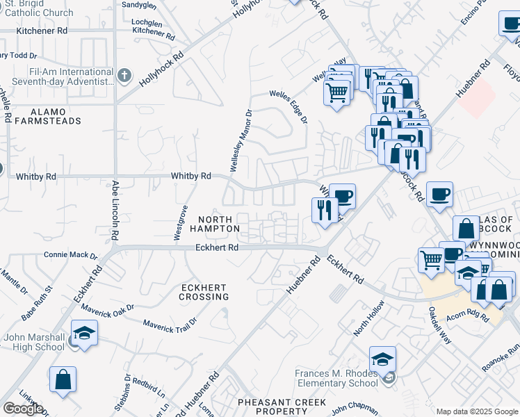 map of restaurants, bars, coffee shops, grocery stores, and more near 6114 South Jolie Court in San Antonio
