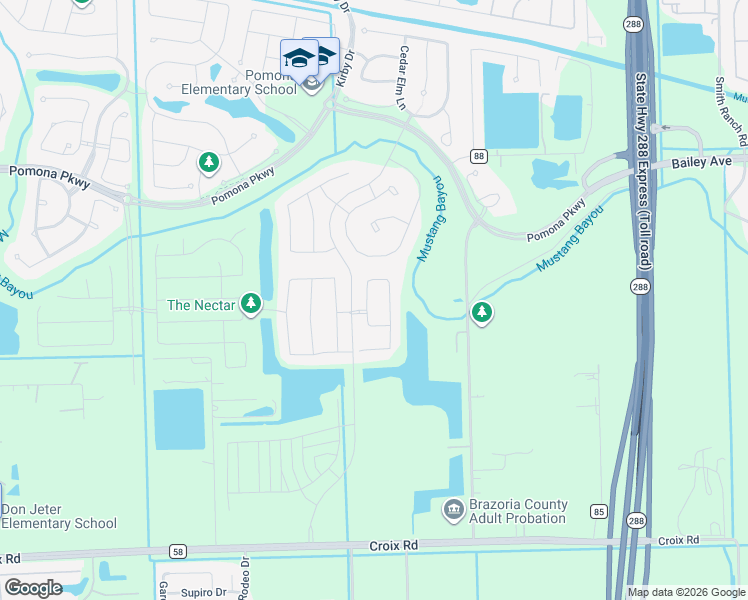 map of restaurants, bars, coffee shops, grocery stores, and more near 4402 Croix Parkway in Manvel