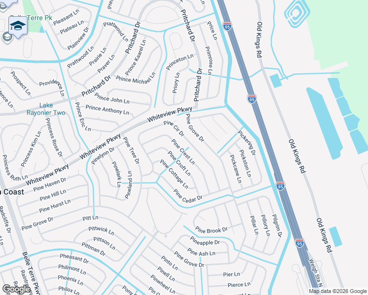 map of restaurants, bars, coffee shops, grocery stores, and more near 35 Pine Crest Lane in Palm Coast