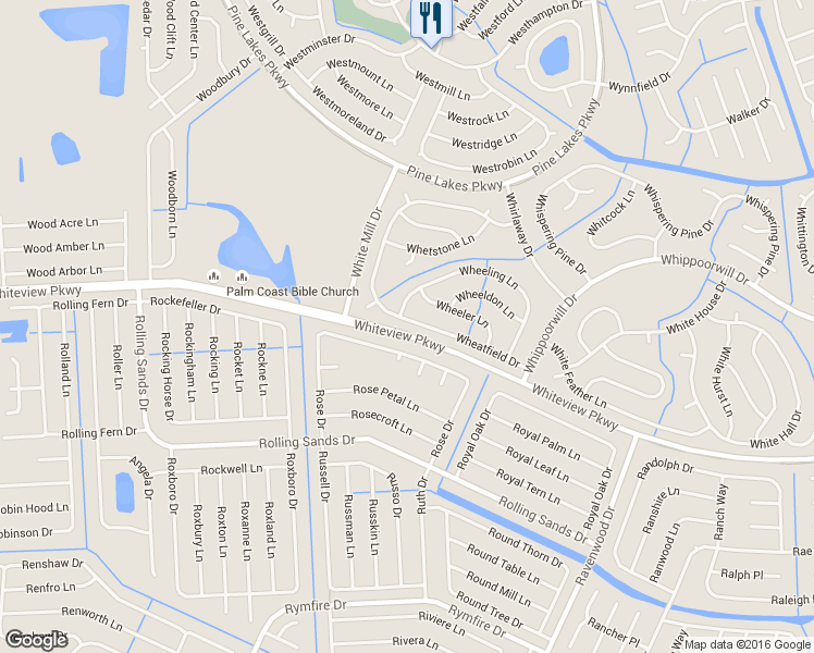 map of restaurants, bars, coffee shops, grocery stores, and more near 37 Wheatfield Drive in Palm Coast