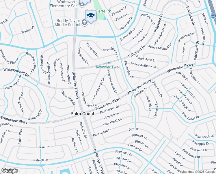 map of restaurants, bars, coffee shops, grocery stores, and more near 96 Princess Ruth Lane in Palm Coast