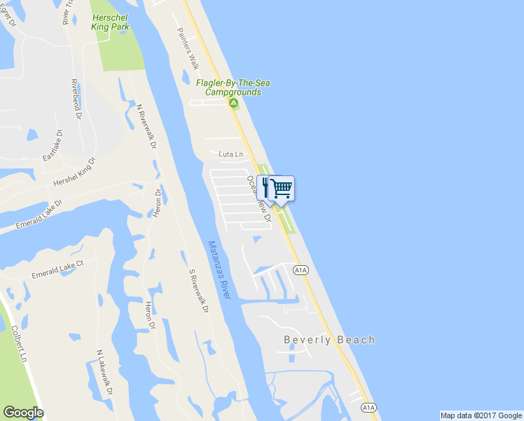 map of restaurants, bars, coffee shops, grocery stores, and more near 176 Monitor Drive in Flagler Beach