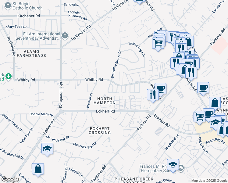 map of restaurants, bars, coffee shops, grocery stores, and more near 8502 Sir Lancelot in San Antonio