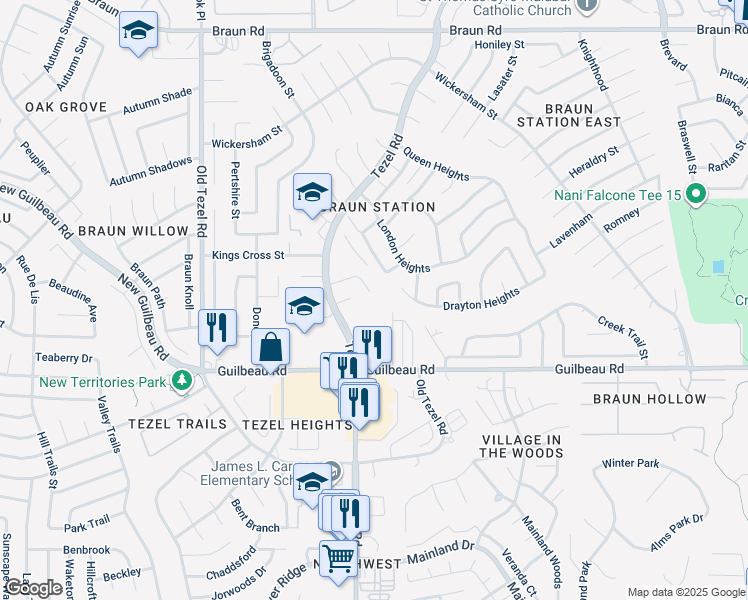 map of restaurants, bars, coffee shops, grocery stores, and more near 8500 Colchester in San Antonio