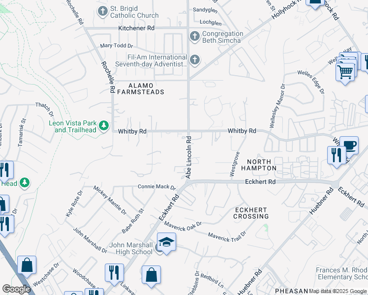 map of restaurants, bars, coffee shops, grocery stores, and more near 8609 Abe Lincoln in San Antonio