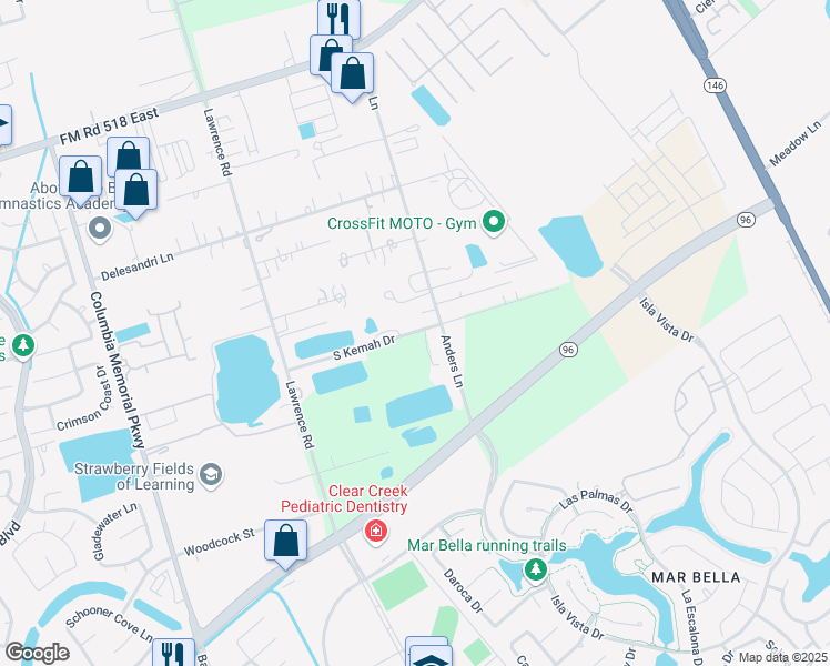map of restaurants, bars, coffee shops, grocery stores, and more near 1108 South Kemah Drive in Kemah
