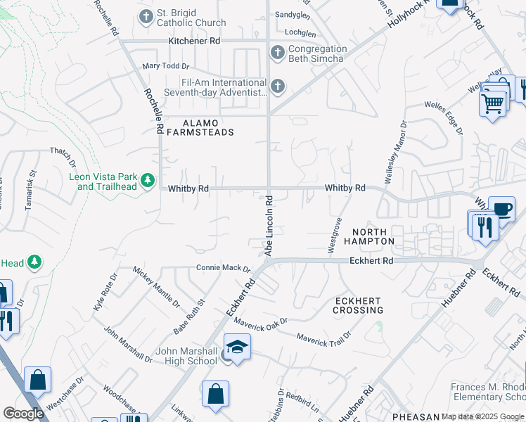 map of restaurants, bars, coffee shops, grocery stores, and more near 8609 Abe Lincoln in San Antonio