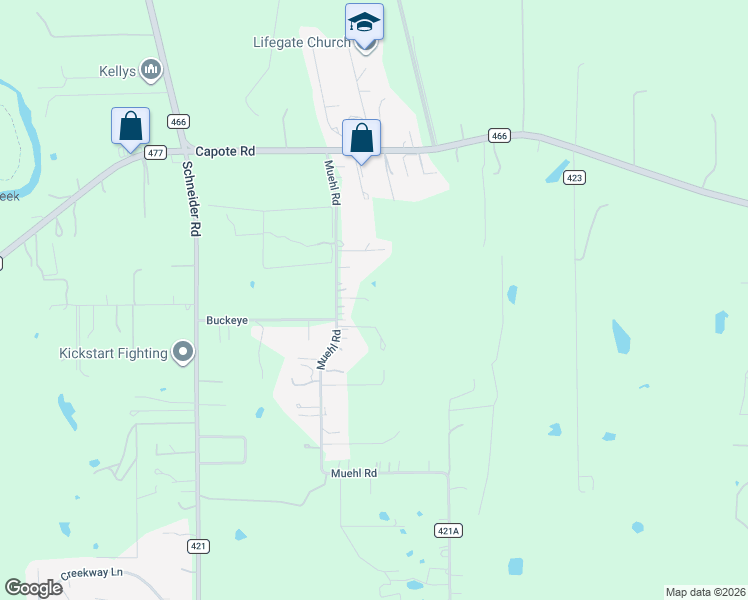 map of restaurants, bars, coffee shops, grocery stores, and more near 223 Muehl Road in Seguin
