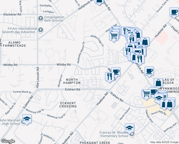 map of restaurants, bars, coffee shops, grocery stores, and more near 6114 South Jolie Court in San Antonio