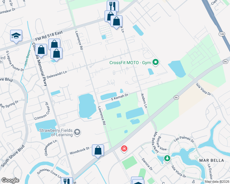 map of restaurants, bars, coffee shops, grocery stores, and more near 1108 South Kemah Drive in Kemah
