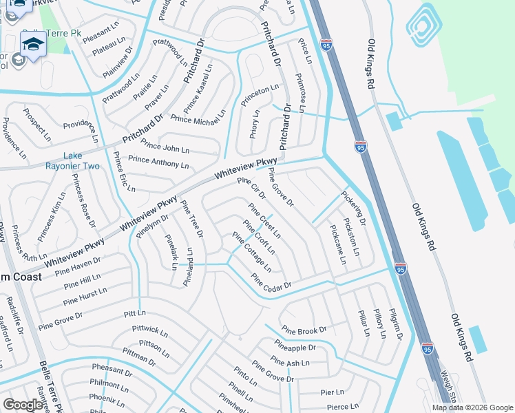 map of restaurants, bars, coffee shops, grocery stores, and more near 35 Pine Crest Lane in Palm Coast